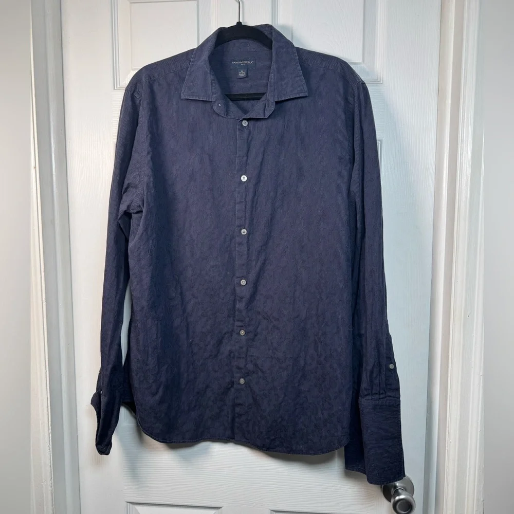 Banana Republic Mens XL Navy Tonal Paisley Cotton Button Down Shirt